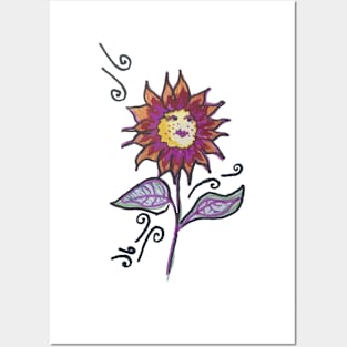 Colorful Sunflower Flower Doodle Drawing Posters and Art